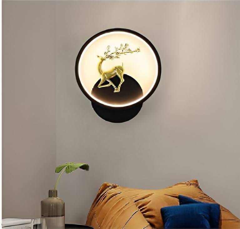 Round LED 3-color decorative wall light mounted in modern bedroom interior