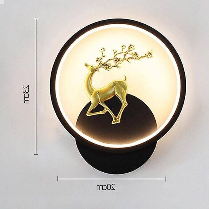 Round LED 3-color decorative wall light mounted in modern bedroom interior